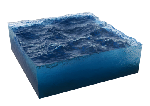 Rectangular section of ocean or sea water, with small waves. isolated on a transparent or white background