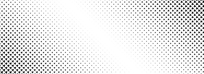 Fading triangle halftone texture gradient pattern. Abstract diagonal geometric background. Tech mosaic triangular halfton gradation. Vector vanishing corner arrow wallpaper for banner, booklet, poster