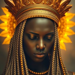 Majestic Goddess with Golden Halo and Braided Hair