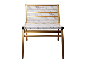 Rectangular white marble chair with smooth surface and gold edges, suitable for luxury, isolated on transparent or white background.