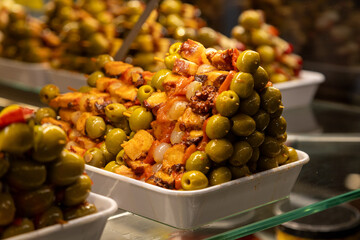 Olives sticks with octopus spanish style