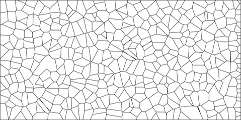 Abstract black and white geometric polygonal pattern design illustrating cellular structures and organic forms with diverse spatial arrangements