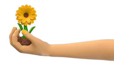 Hand Holding Yellow Flower Symbolizing Hope 3d render

