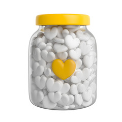 Jar Full of White Hearts with Yellow Highlight 3d render