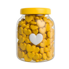 Jar of Yellow Hearts with White Heart Highlight 3d render

