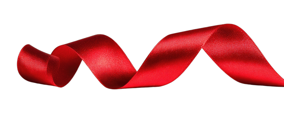 A vibrant red ribbon curves gracefully against a black backdrop