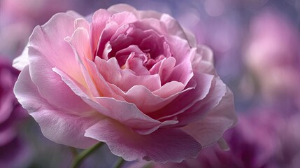 Gallica rose with tempo and flower concept. A stunning close-up of a delicate pink rose blooming beautifully.