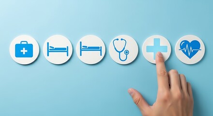 Medical services icons on a light blue background, Selecting health and wellness options with a modern visual, concept
