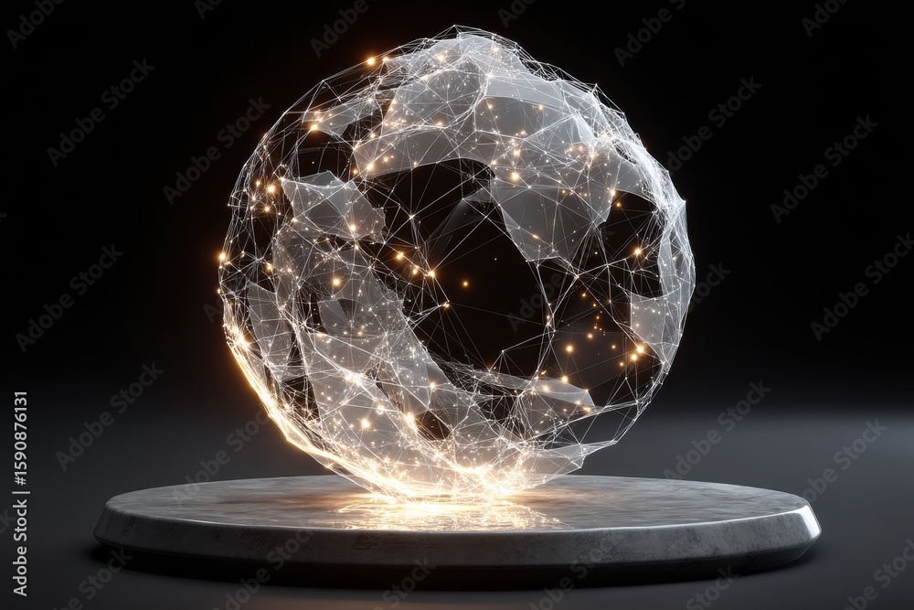 Wall mural glowing interconnected network sphere on a dark background representing connectivity