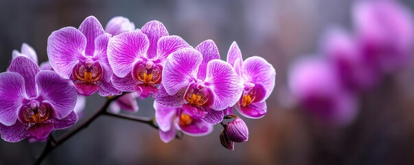 Fototapeta premium Orchid mood for floral echo concept. Beautiful purple orchids in full bloom showcasing their elegance.