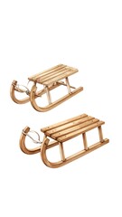 Two wooden sleds, light brown color