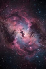 Fototapeta premium Stunning deep space view of a vibrant pink and purple nebula with glowing stars, capturing the beauty of the cosmos and the vast mystery of the universe, perfect for backgrounds and creative projects 