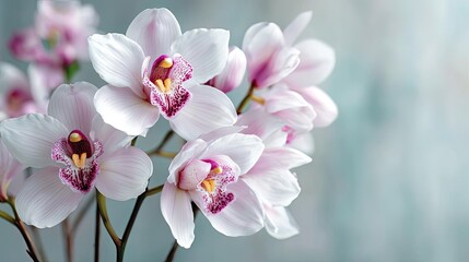 Obraz premium Orchid mood for floral echo concept. Beautiful pink orchids in soft natural light, symbolizing elegance.