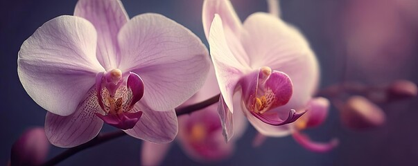 Orchid mood for floral echo concept. Beautiful pink orchids bloom gracefully in soft natural light.
