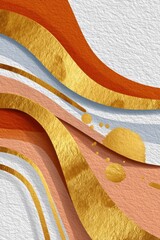 Abstract orange and gold textured shapes with dynamic flowing brush strokes