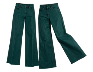 Dynamic Dark Green Flare Jeans, Motion Twist, High Waist Detail, Isolated