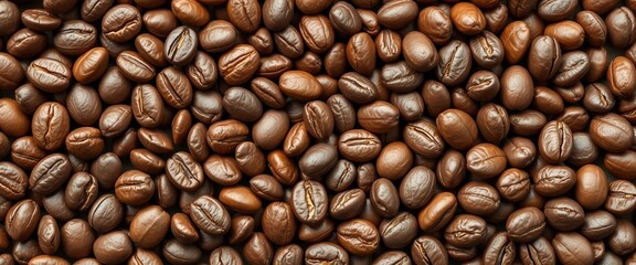 Obraz premium Close-up vector seamless pattern of rich brown coffee beans, illustration, dark