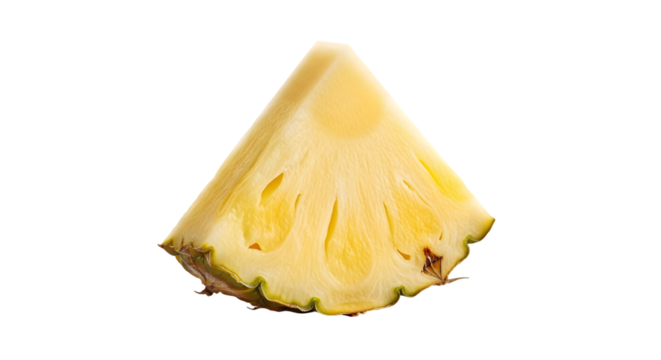 Triangular Pineapple Slice with Textured Rind and Juicy Yellow Flesh Detail.