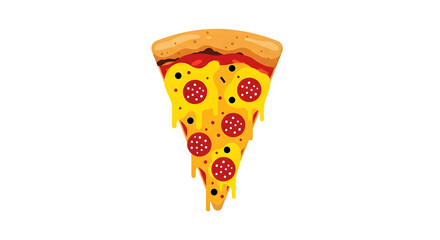 Cartoon Pizza Slice with Pepperoni and Dripping Cheese Illustration.