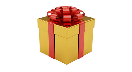Gleaming Gold Gift Box with Vibrant Red Ribbon and Bow Festive Presentation.