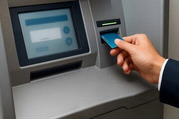 Close-up Hands Using ATM for Secure Transaction