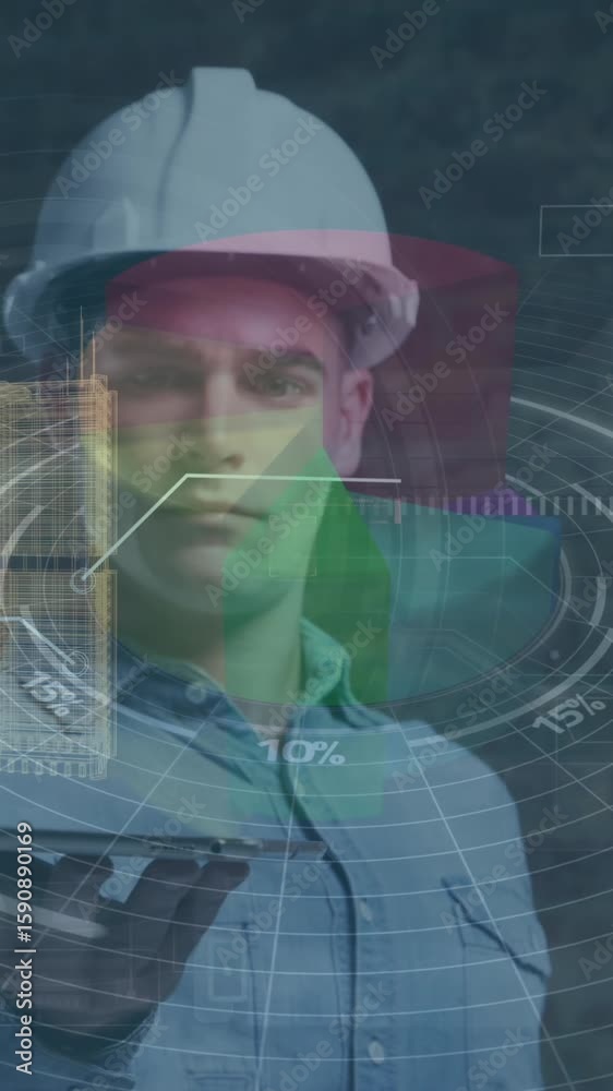 Poster animation of data processing over caucasian engineering