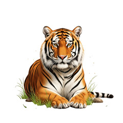 Obraz premium Regal Tiger Resting Gracefully Against a Striking Black Background