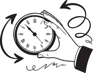A hand turning the clock hand. Time management and business concept