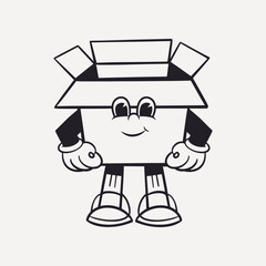Box character, retro line illustration vector