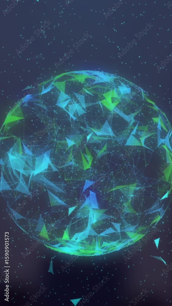 Poster animation of globe and numbers rotating in digital space