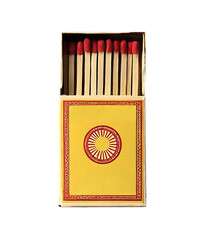 Matchbox isolated, opened matchbox with matchsticks, transparent background