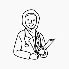 Female Muslim doctor doodle collage element vector
