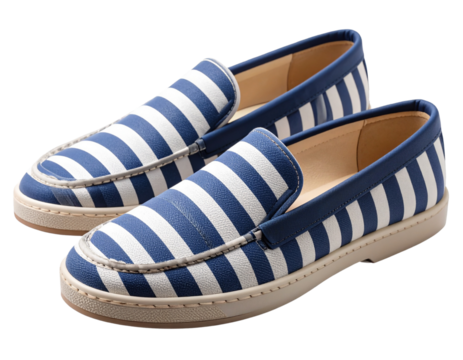 Chic Summer Loafers with Striped Pattern Men’s or Women’s Footwear PNG Isolated 