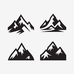 black set of mountain icons, silhouette of a mountain vector illustration set