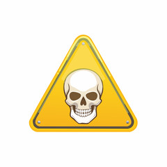 Bold warning icon featuring a skull and crossbones within a bright yellow triangle, representing toxic substances, hazardous materials, or danger alerts for safety signage or health warnings.
