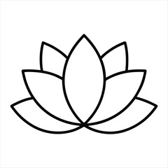 Simple black outline of a lotus flower isolated on white background