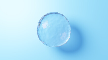 3D Illustration.Water sphere floating on light blue background. Drops of water. (Horizontal)