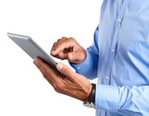 Close-up Mature Hand on Digital Tablet, Technology Use, Detailed Interaction, Studio Shot