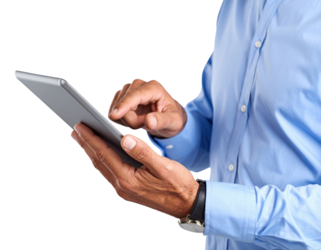 Close-up Mature Hand on Digital Tablet, Technology Use, Detailed Interaction, Studio Shot