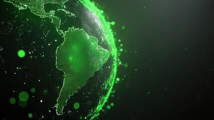Green Abstract Map of South America with Digital Particles Overlay