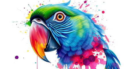 Fototapeta premium Watercolor parrot art print colorful bird painting tropical illustration avian wildlife artwork design