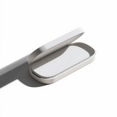 White rectangular container with open lid casting shadow