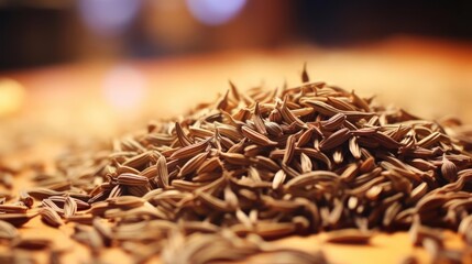 Pile of cumin seeds, aromatic spice, culinary ingredient.