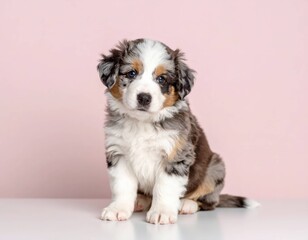 Fototapeta premium Adorable Romanian Mioritic Shepherd Puppy Surrounded by Pastel Flowers, Generated image