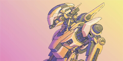 Futuristic Robot Vector Illustration with Clean Lines and Metallic Gradient