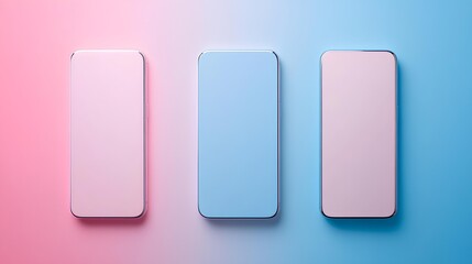 Modern Devices: A modern composition of three blank mobile devices, bathed in a soft gradient light, providing a fresh and technological aesthetic for designs.