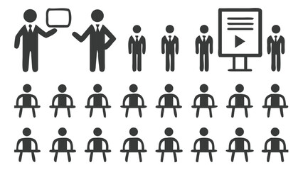 Conference Presentation with Audience Silhouette Icon Illustration of Business Meeting and Presentation Setup and Seating