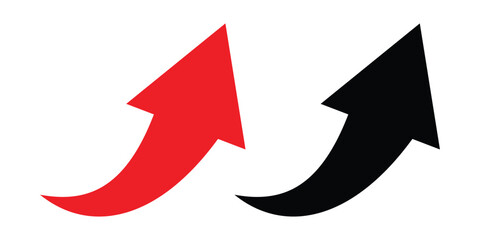 Black and red arrow. Black  curved arrow icon on white background. Flat style curved arrow icon for website, design, logo, app design.  Curved arrow icons.