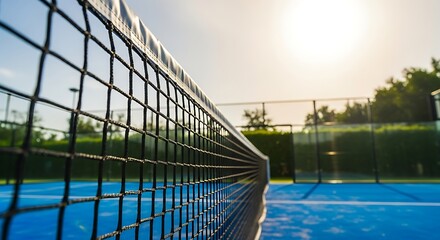 Padel Tennis Net on Blue Court with Sunshine