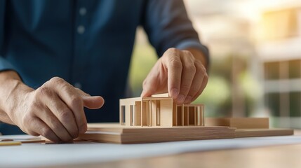 Architect Building Wooden Model of House with Precision and Care